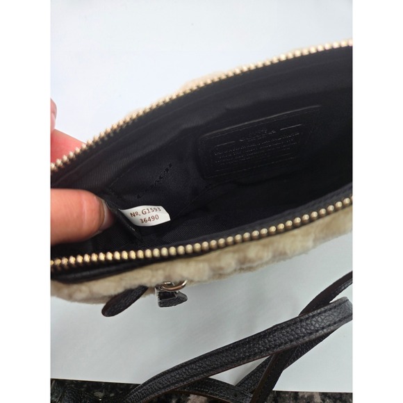COACH Shearling Leather Crossbody Bag Black Studded Purse Designer - Picture 7 of 8